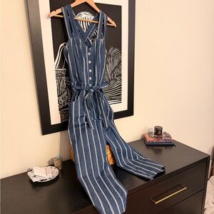 7 For All Mankind Denim Striped Jumpsuit